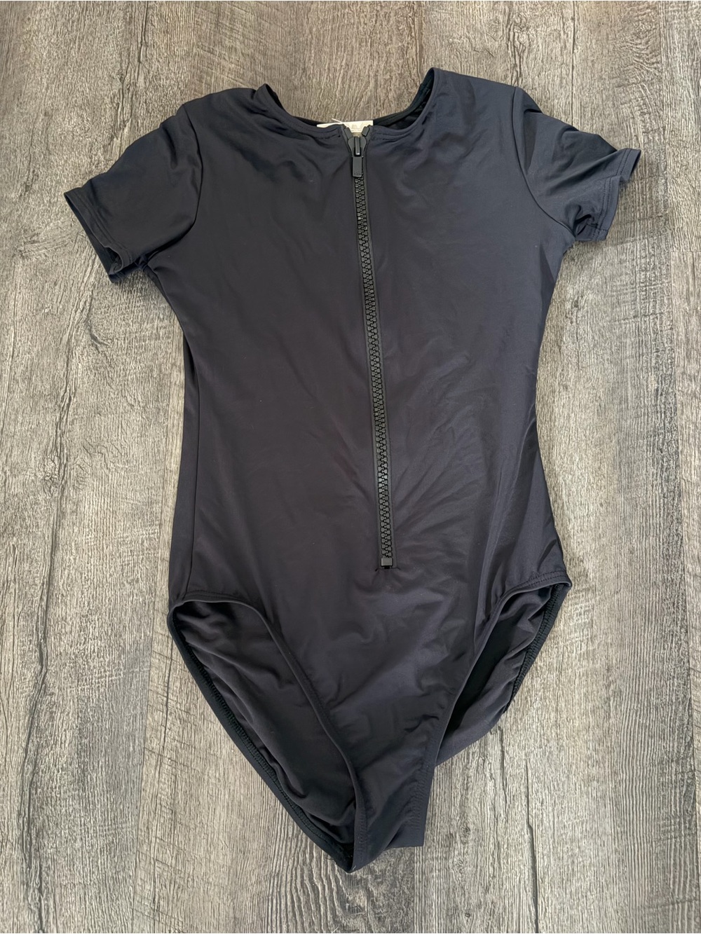 Michael Kors Black Short-Sleeve One-Piece Swimsuit with Front Zip